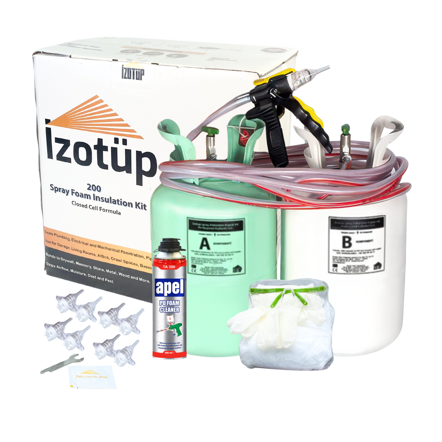 Kit Izotüp 200 QR — mousse polyuréthane à cellules fermées, solution tout-en-un sans machine pour isoler murs, sols, plafonds et toitures avec une durabilité supérieure à 50 ans