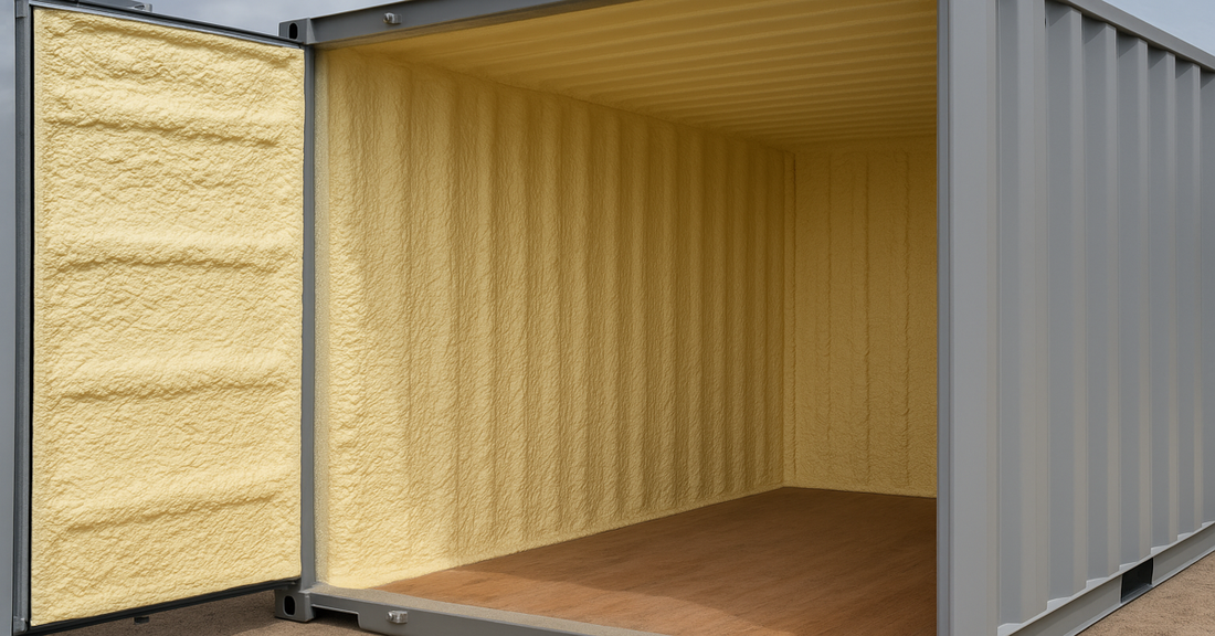 Intérieur d’un container isolé par projection de mousse polyuréthane.