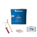 Pack complet ALSAN FLASHING 5 kg : bidon de résine SOPREMA, pinceau, monture et rouleaux d’application, voile de renfort