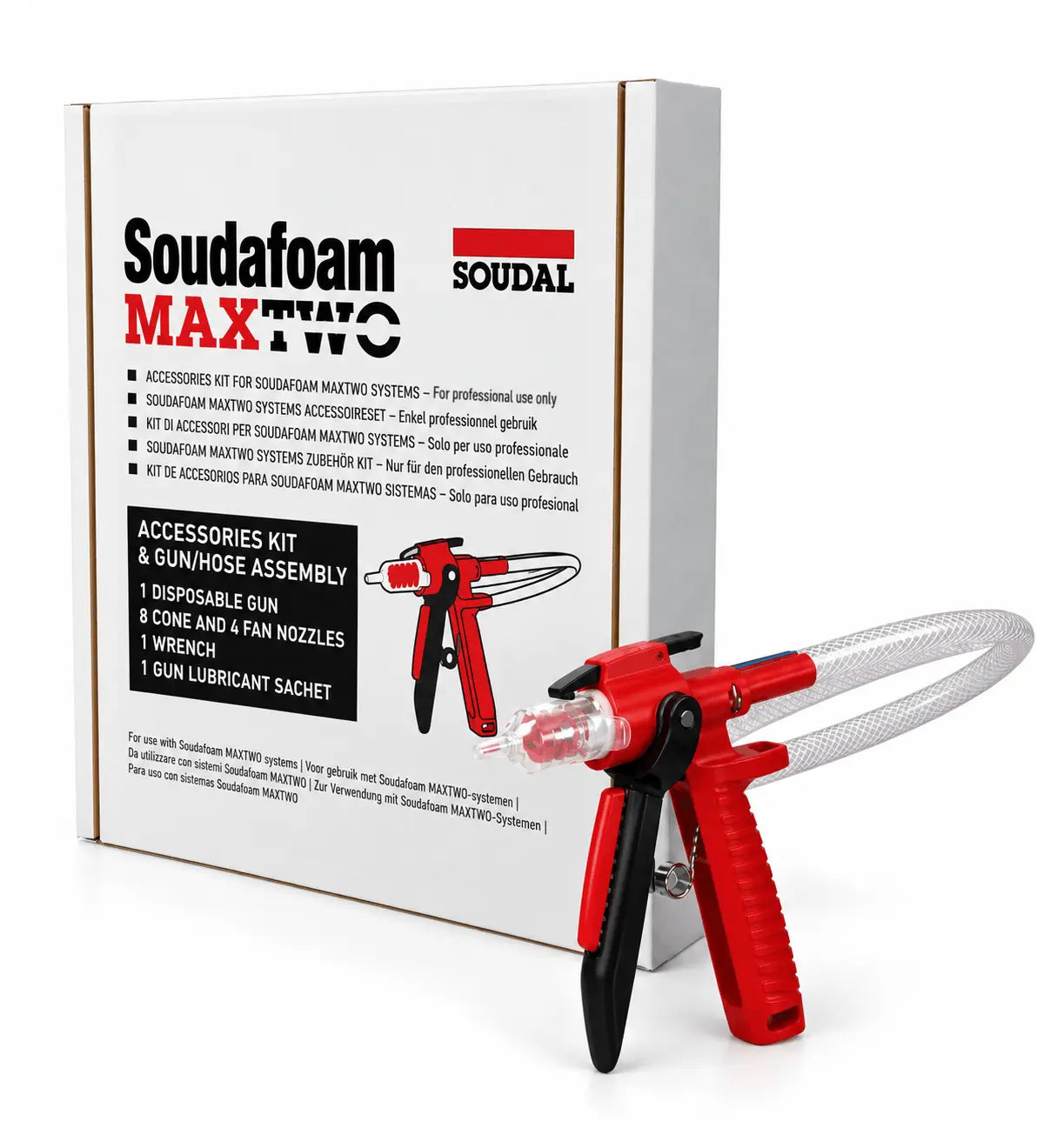 Kit accessoires Soudal Soudafoam MAXTWO : pistolet et flexible avec sa boîte