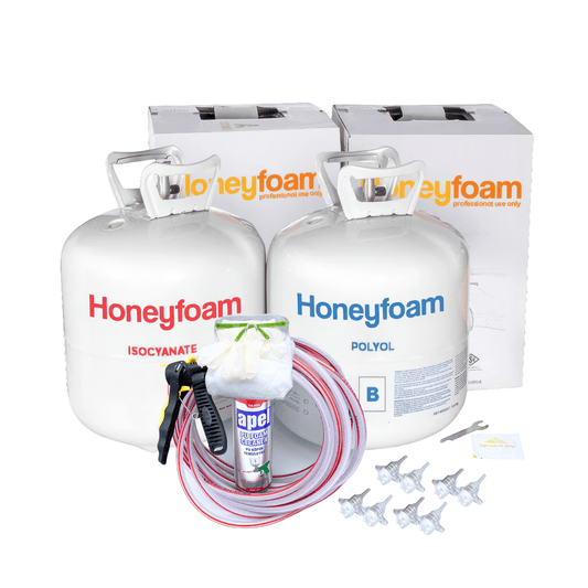 Kit mousse polyuréthane Honeyfoam 600 SR à injection – bonbonnes A et B, pistolet, buses, tuyaux, EPI inclus